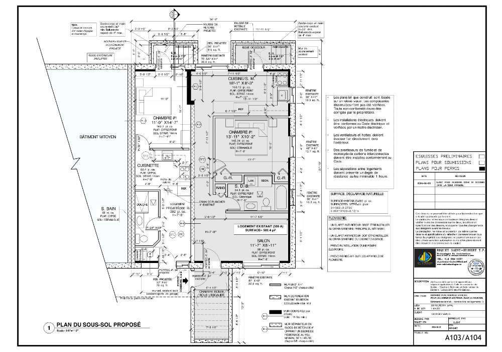 Plan du sous-sol proposé, projet de rénovation d’un client à Laval
