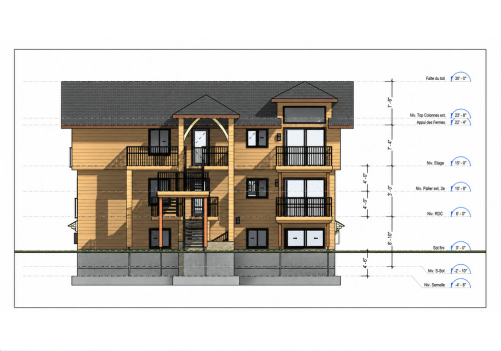 Élévation de la façade arrière, projet d’Airbnb à Mont-Tremblant