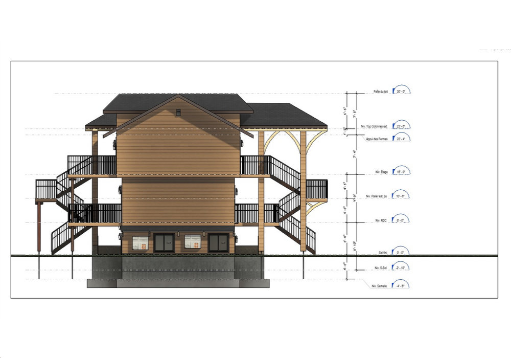 Élévation de la façade gauche, projet d’Airbnb à Mont-Tremblant