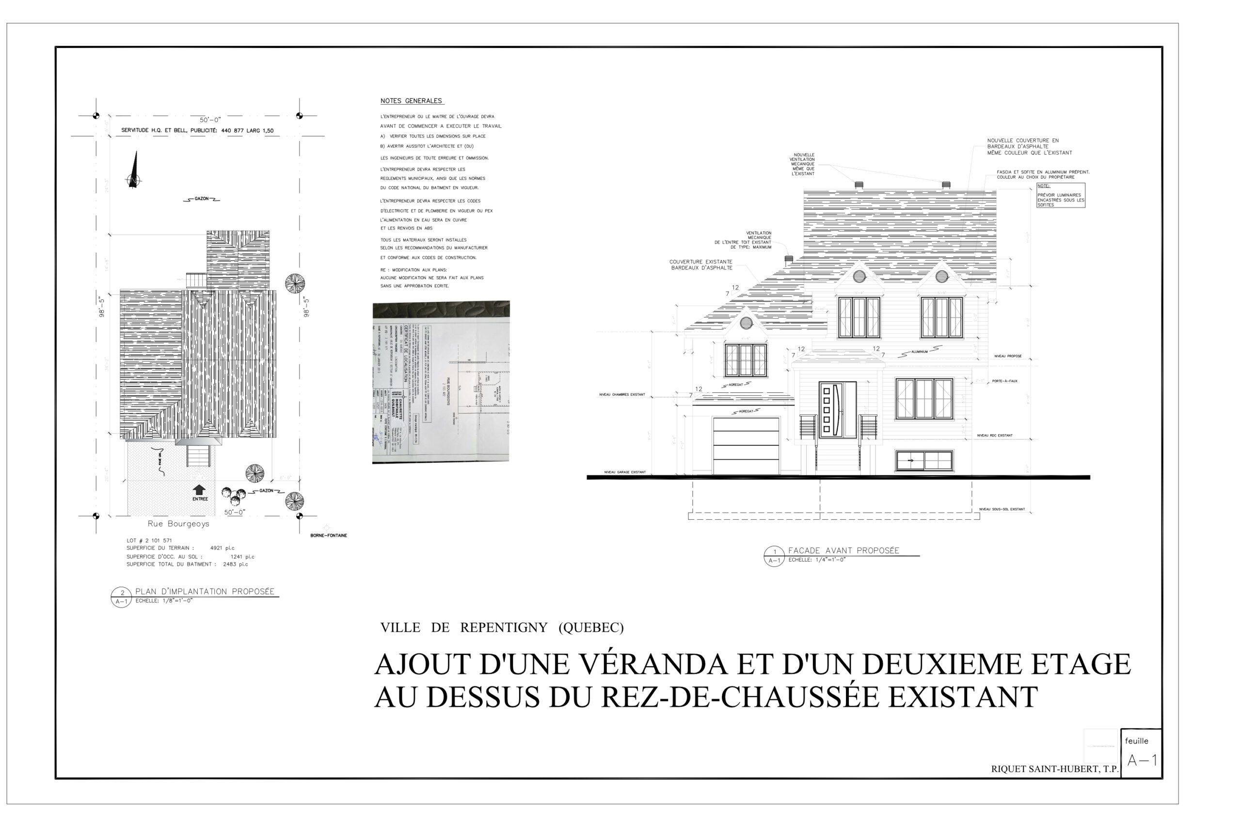 Plan du projet d’ajout d’un deuxième étage et d’une véranda, Repentigny