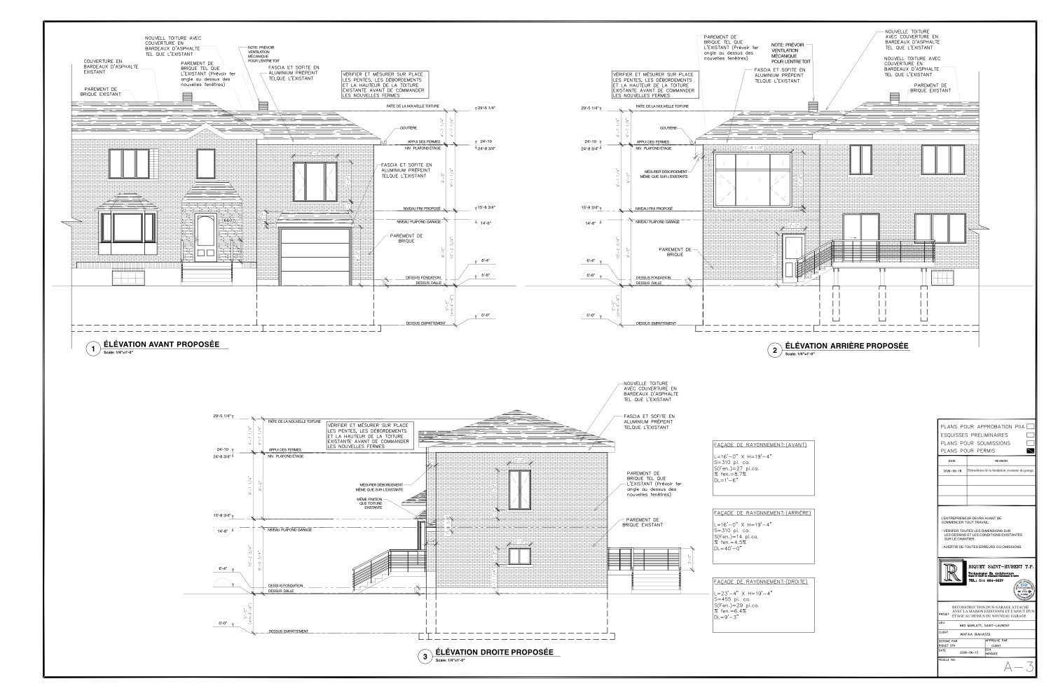Plan du projet de reconstruction d’un garage, Saint-Laurent, Montréal