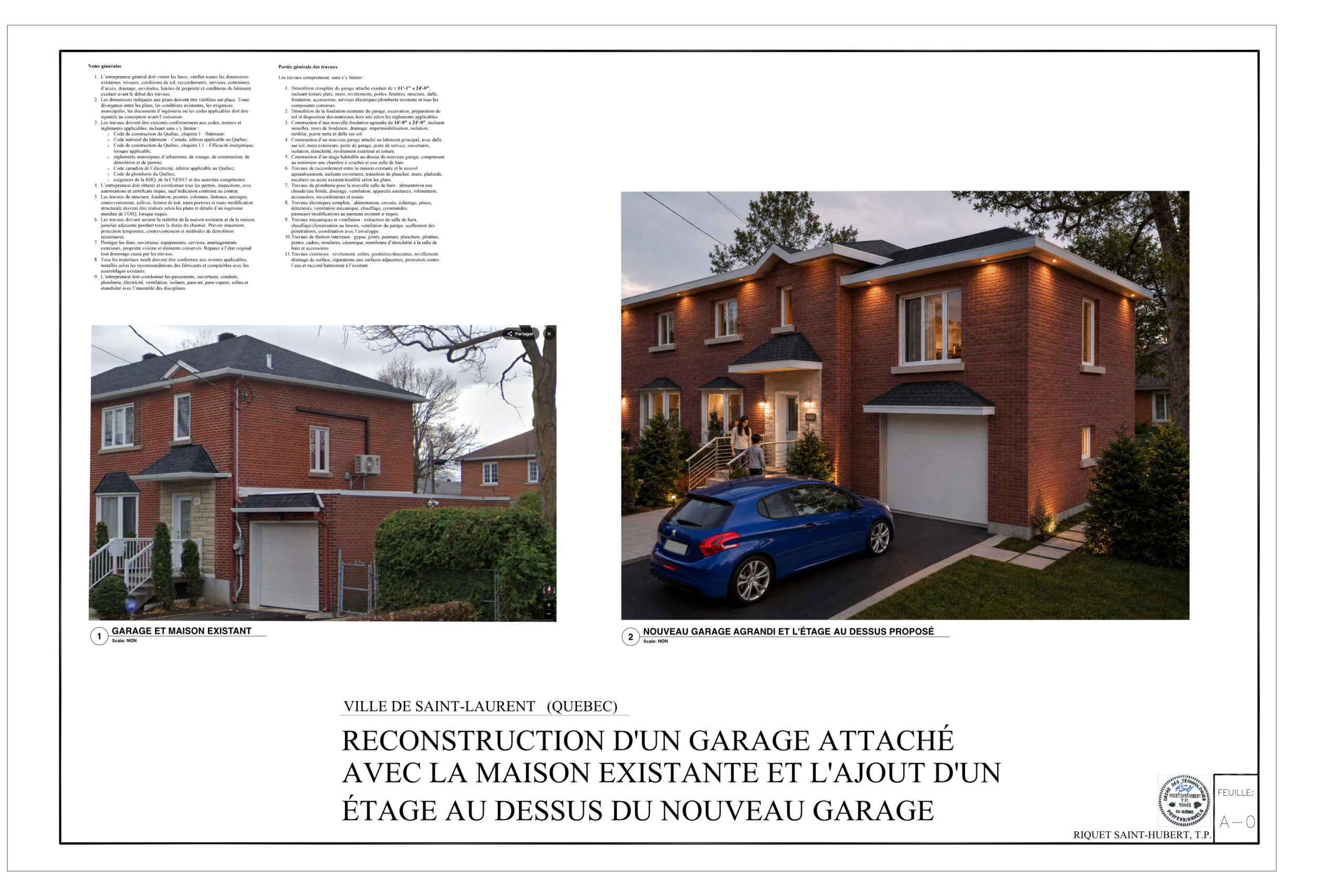Plan du projet de reconstruction d’un garage, Saint-Laurent, Montréal